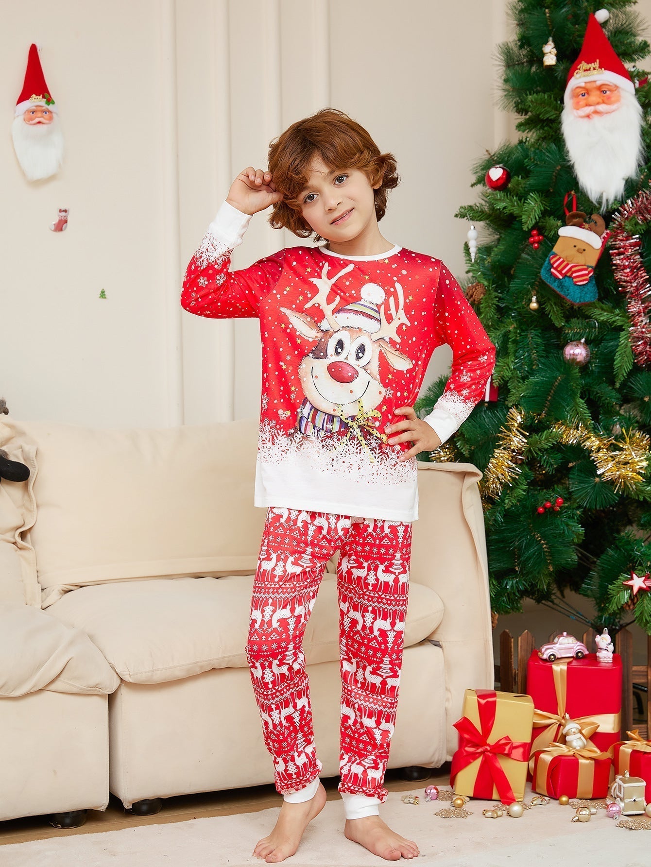 Weihnachtspyjama Set Familie mit Hundepyjama