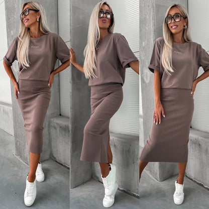 Damen Skirt T-Shirt Set Bequem Norvielle - Norvielle