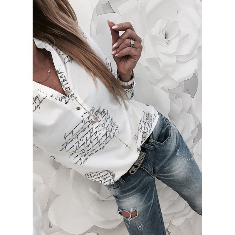 Damen Bluse Künstler-Schriftmuster Eleganter Schnitt