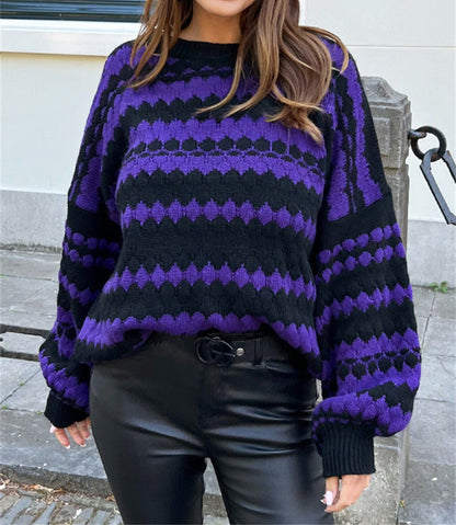 Damen Grobstrickpullover Modernes Muster Locker Ärmel Norvielle