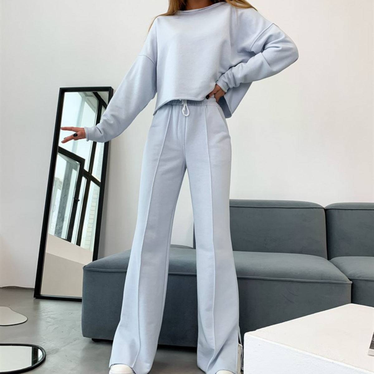Damen Sweatshirt und Jogginghose Leicht Entspannt Beige