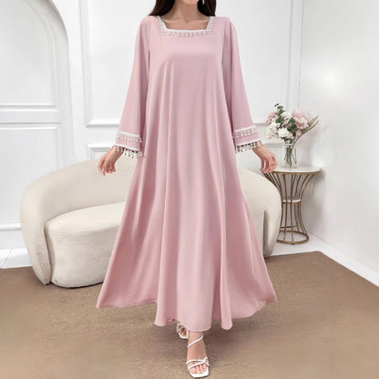 Damen Maxikleid Dekorative Fransen Weite Ärmel Norvielle - Norvielle