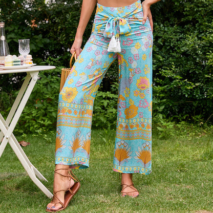 Damen Palazzo-Hose Floralmuster Taillengürtel Norvielle