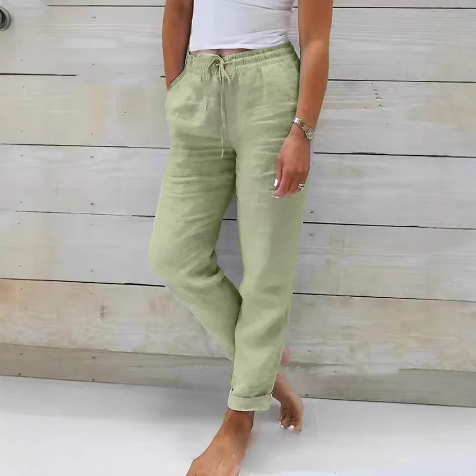 Damen Leichte Sommerhose Baumwolle Beige