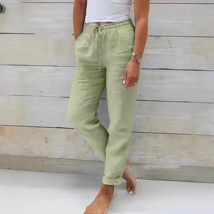 Damen Leichte Sommerhose Baumwolle Beige