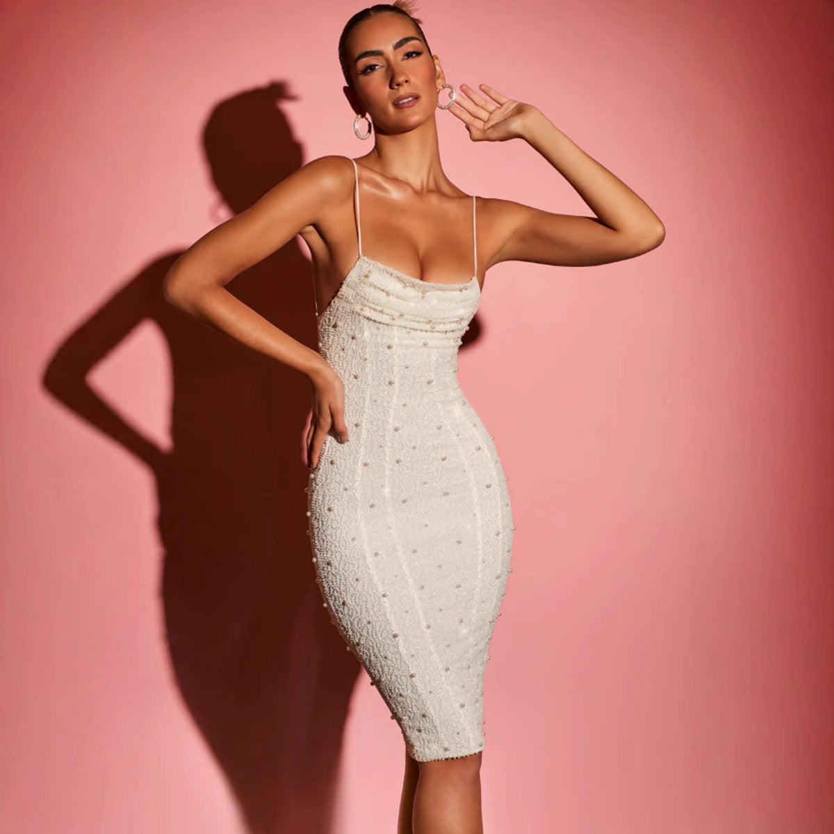 Damen Kleid Figurbetont Glitzernd Spaghettiträger
