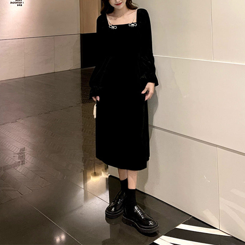 Damen Maxikleid Samt Rüschendetails Elegantes