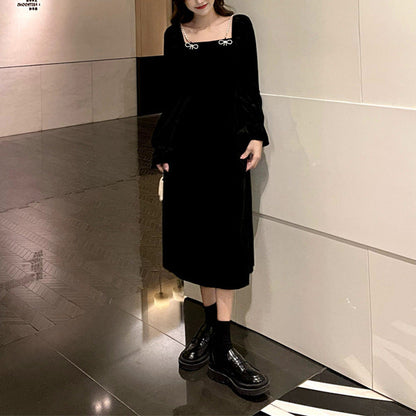 Damen Maxikleid Samt Rüschendetails Elegantes