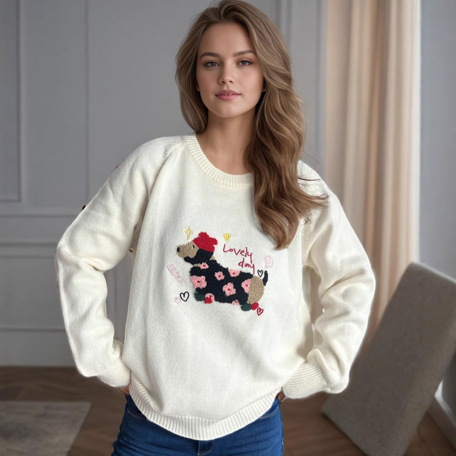 Damen Sweatshirt Tierdesign Blumenstickerei Norvielle