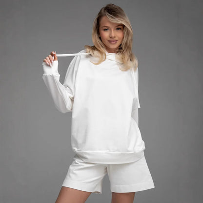 Damen Hoodie Shorts Set mit Kängurutasche Norvielle