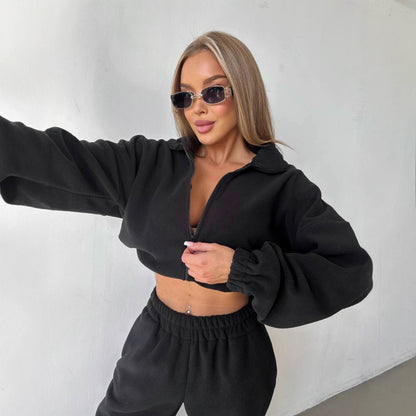 Damen Cropped Fleecejacke Reißverschluss Norvielle