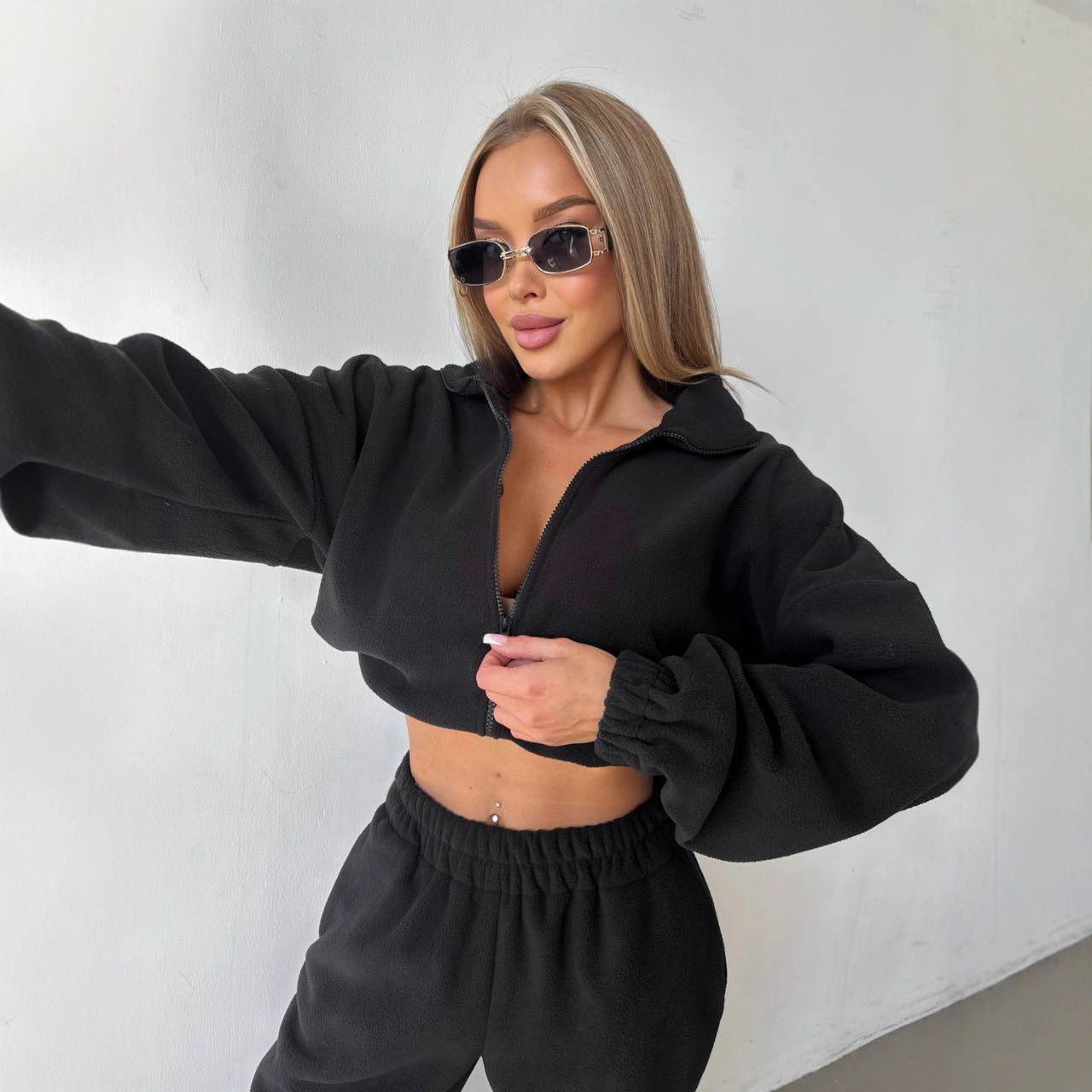 Damen Cropped Fleecejacke Reißverschluss Lässiger Schnitt Norvielle