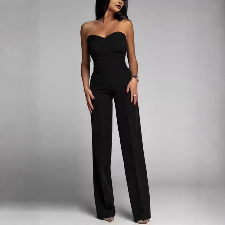 Damen Jumpsuit Schulterfrei Weites Bein Norvielle