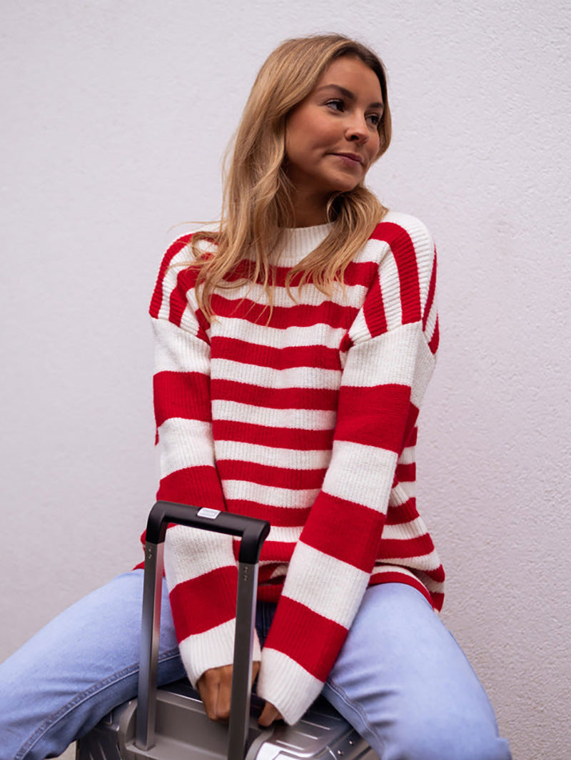 Damen Grobstrickpullover Streifenmuster Norvielle