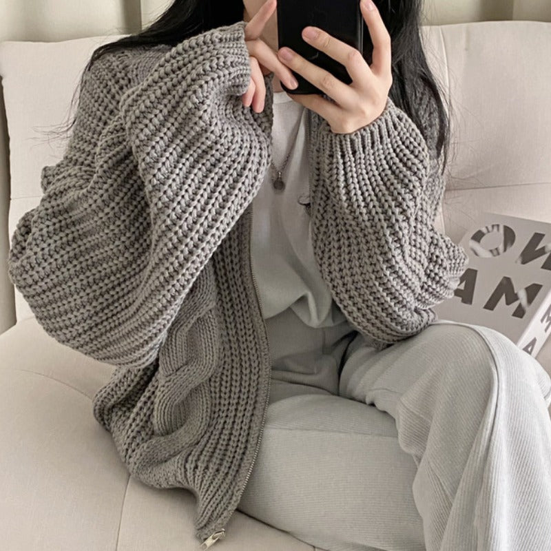 Damen Strickjacke Voluminöse Ärmel Modern Norvielle
