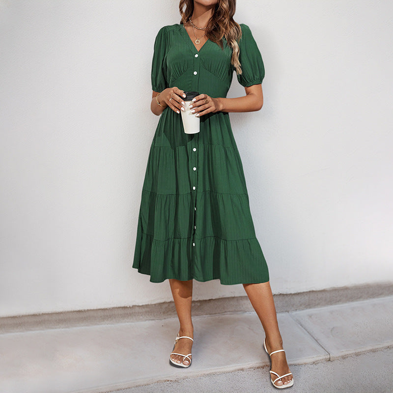 Damen Midikleid Knopfverschluss Voluminöser Rock Norvielle