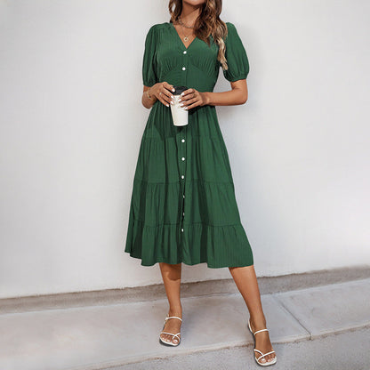 Damen Midikleid Knopfverschluss Voluminöser Rock Norvielle