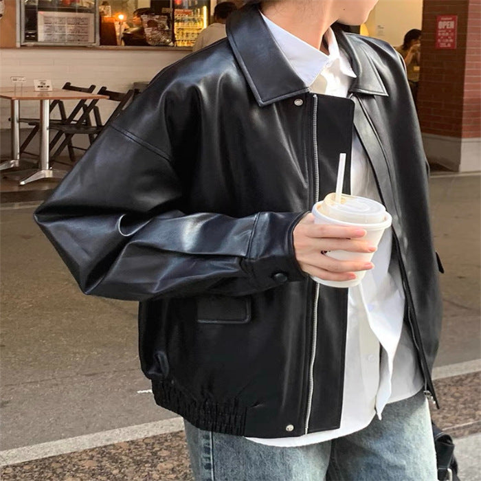 Damen Lederjacke Oversized Ärmel Elastischer Saum Norvielle