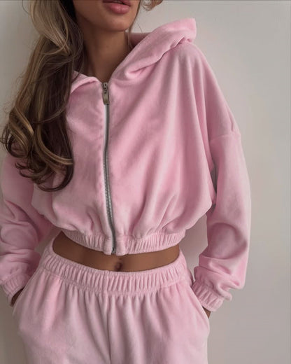 Damen Velours Sweatsuit Hochkragen Reißverschluss Norvielle