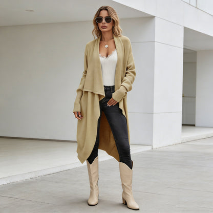 Damen Strickcardigan Asymmetrisch Weich Grün