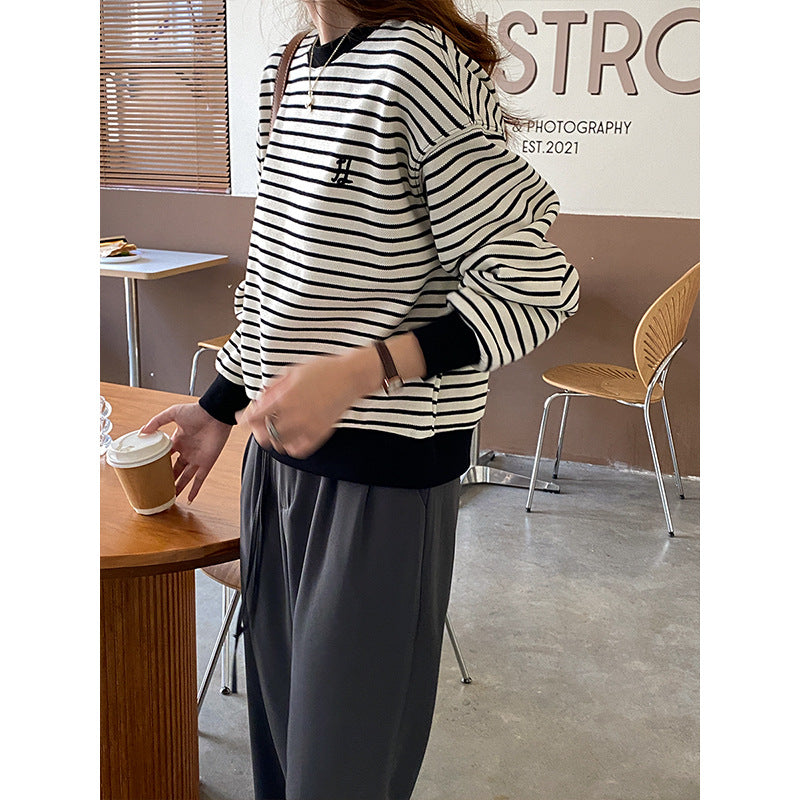 Damen Sweatshirt Rundhals Streifen Norvielle - Norvielle