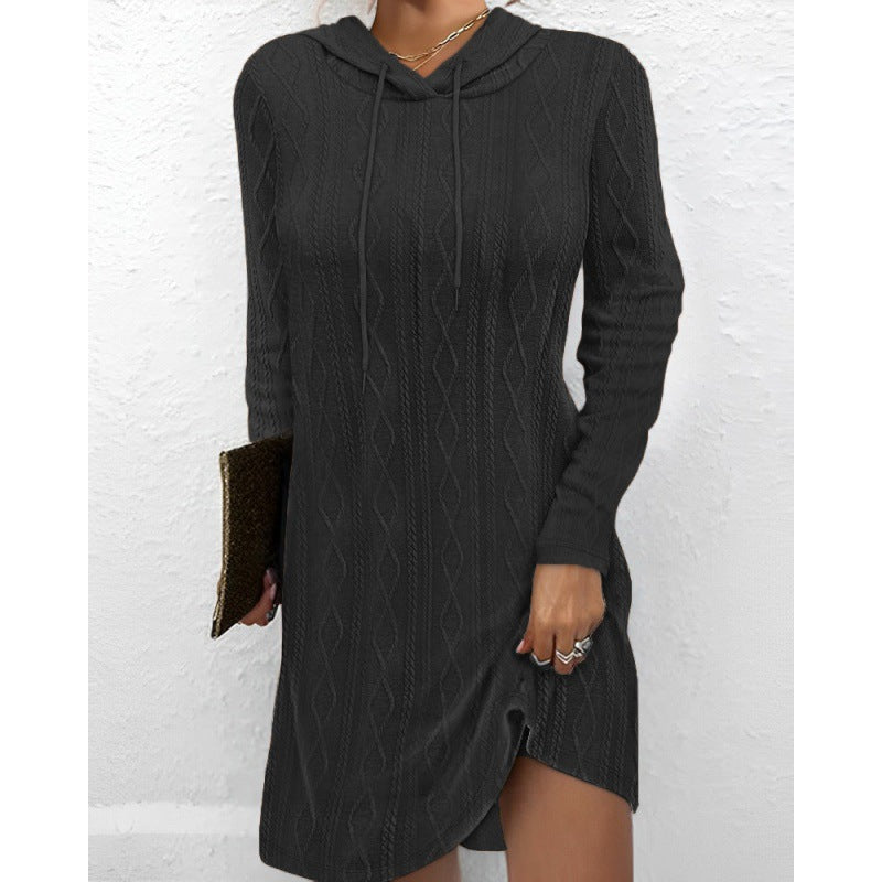 Damen Strickkleid mit Kapuze und Muster