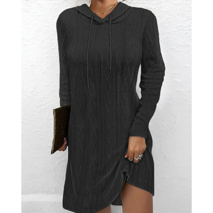 Damen Strickkleid mit Kapuze und Muster