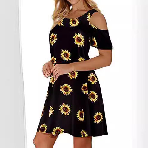 Damen Sommerkleid Florales Design Schulterfrei Norvielle