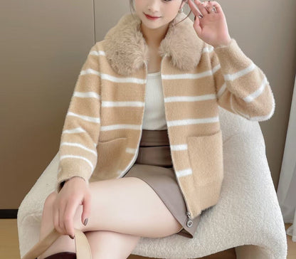 Damen Strickjacke Weich Gefüttert Beige