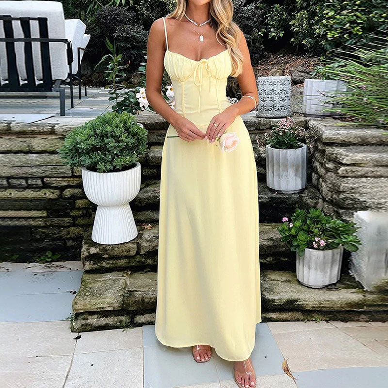 Damen Maxikleid Verstellbare Träger Elegante Raffung