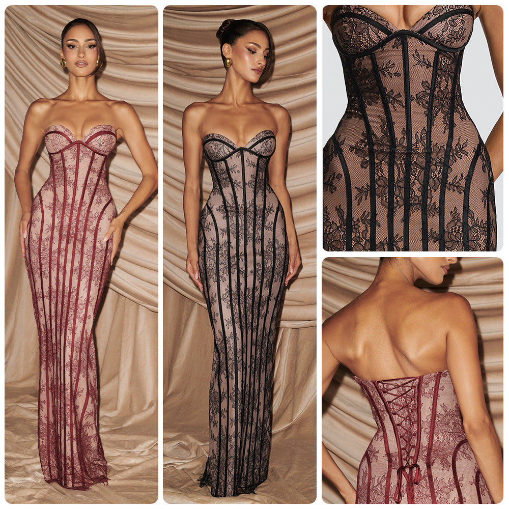 Damen Spitzenkleid mit Bustier-Oberteil und feinen Details Norvielle - Norvielle