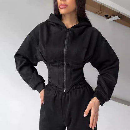 Damen Jumpsuit Tailliert Sportliche Kapuze Norvielle
