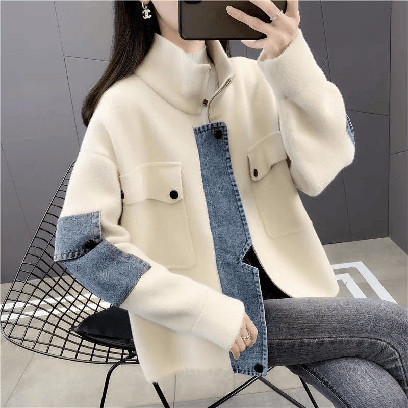 Damen Übergangsjacke Denim Detail Hochkragen Norvielle - Norvielle