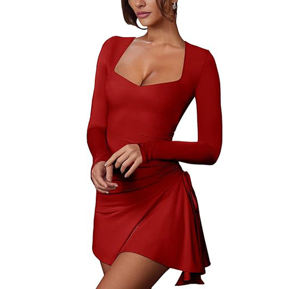 Damen Minikleid Figurbetont V-Ausschnitt Raffung Norvielle