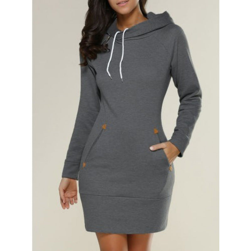 Damen Kapuzenkleid mit Seitentaschen Trenddesign