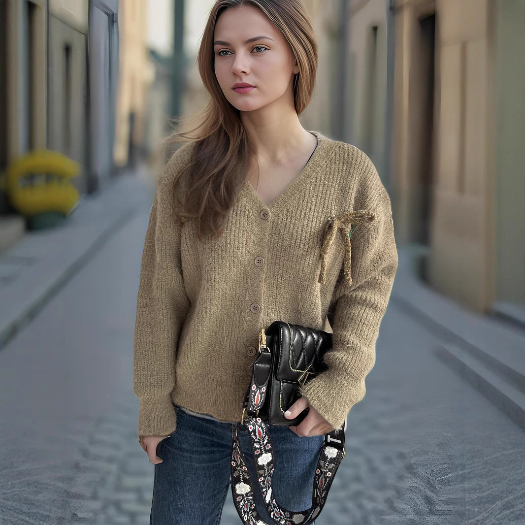 Damen Strickcardigan Feinripp Norvielle Beige