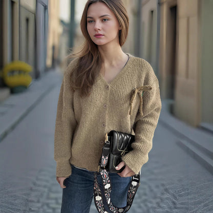Damen Strickcardigan Feinripp Norvielle Beige