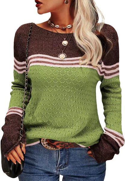 Damen Strickpullover Kontrastfarben Einzigartige Textur Norvielle