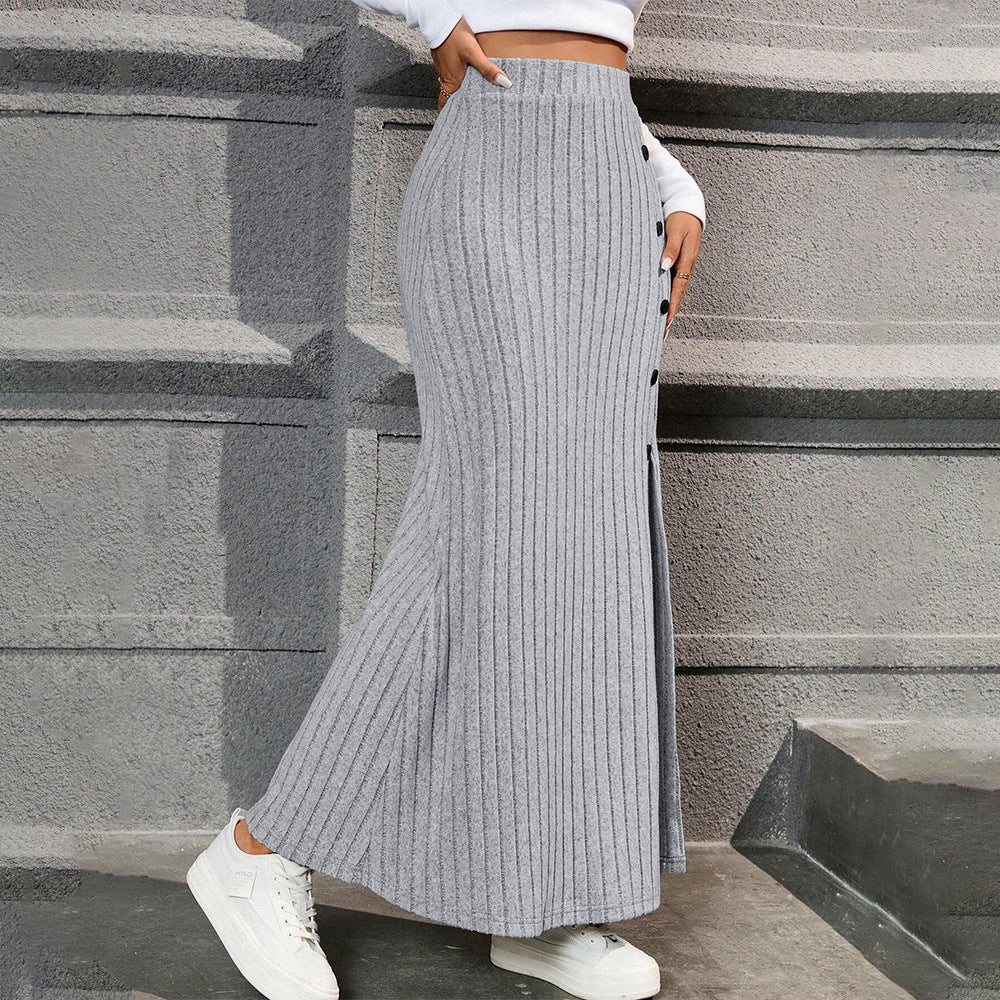 Damen Maxi-Rock Strick Norvielle mit Knöpfen und Seitenschlitz