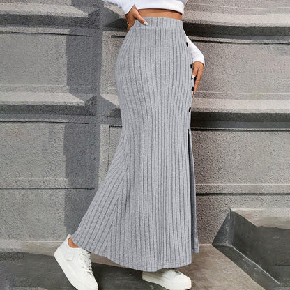 Damen Maxi-Rock Strick Norvielle mit Knöpfen und Seitenschlitz