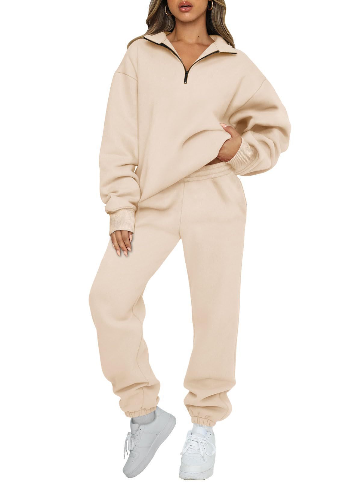 Damen Sweatpants-Set Stehkragen Kängurutasche Norvielle
