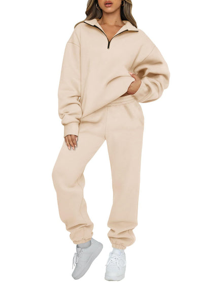 Damen Sweatpants-Set Stehkragen Kängurutasche Norvielle