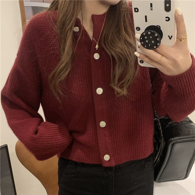 Damen Strickjacke Weiter Schnitt Mit Knöpfen Beige