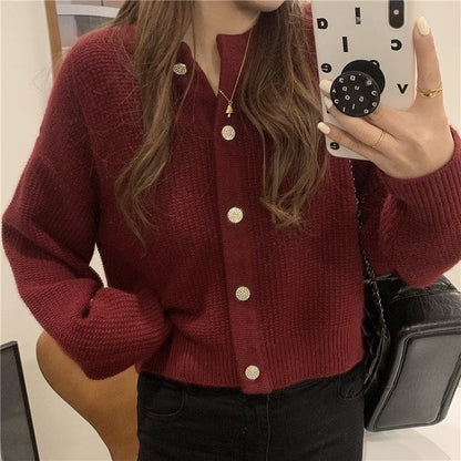 Damen Strickjacke Weiter Schnitt Mit Knöpfen Beige
