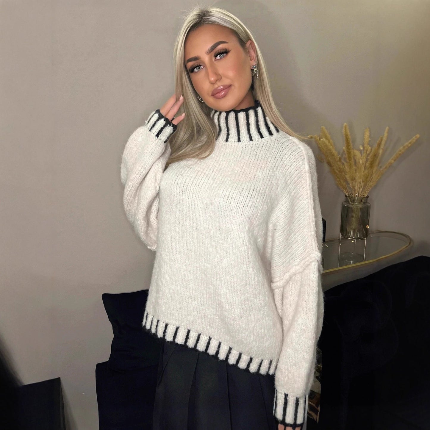 Damen Pullover Oversized Moderner Kragen Norvielle