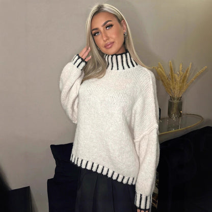 Damen Pullover Oversized Moderner Kragen Norvielle
