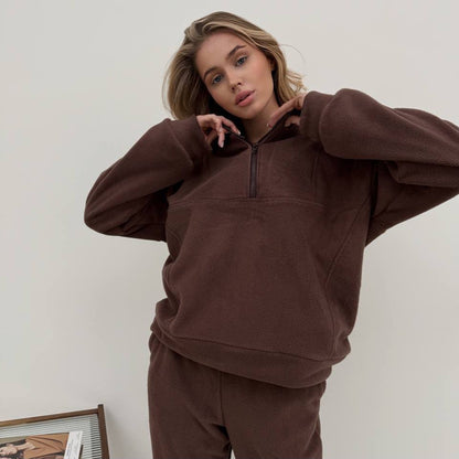 Damen Fleece Jogginganzug Mit Elastischen Bündchen Hochschließender