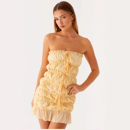 Damen Kurzkleid Rüschen Verstellbarer Kordelzug Norvielle
