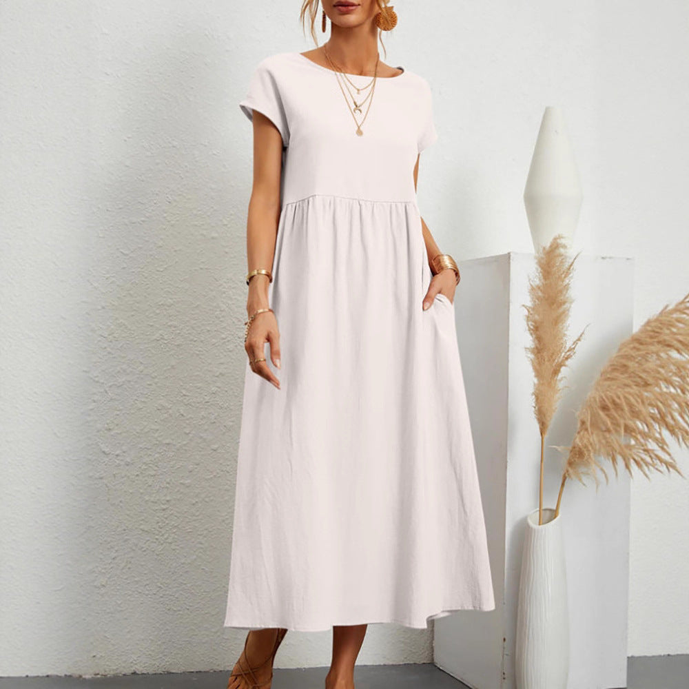 Damen Midi-Kleid Ballonärmel Praktische Taschen Norvielle - Norvielle
