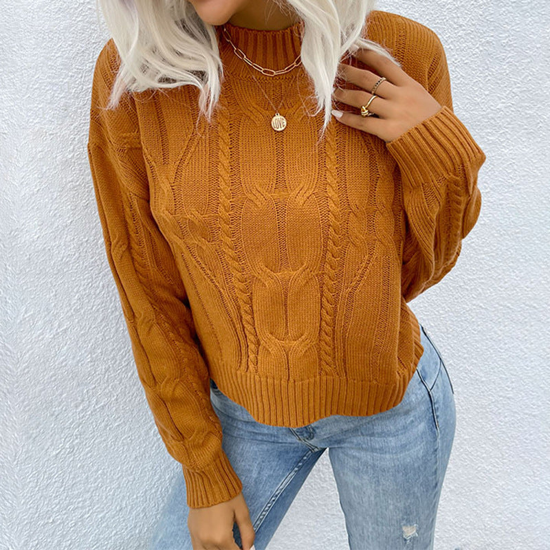 Damen Strickpullover Zopfmuster Hochkragen Norvielle - Norvielle
